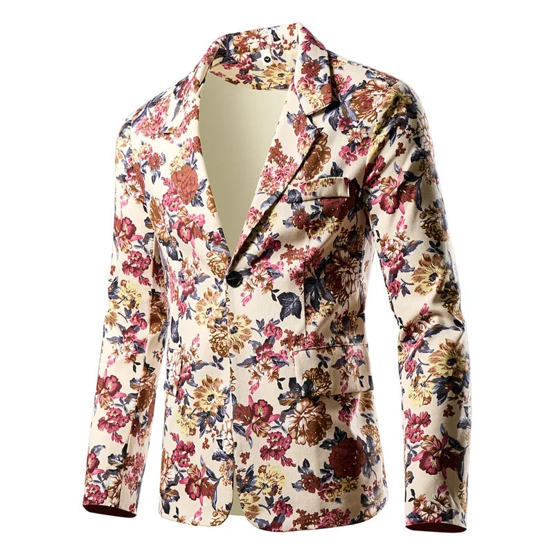 2026 Thin Men's Black Printed Suit Jacket, Asian Size V-Neck Single Button Blazer, Red Nostalgic Style Long Sleeve Cotton Coat.