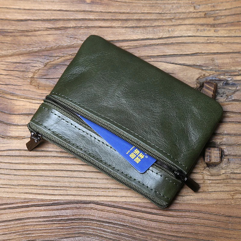 Vintage Genuine Leather Men's Zero Wallet Natural Cowhide Zipper Key Bag Women's Bank Card Bag Mini Coin Bag  Card Holder