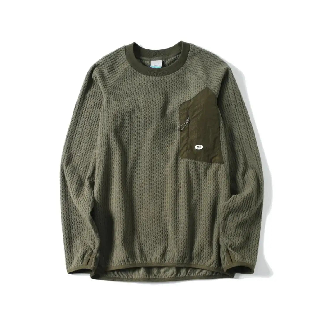 Mountain-Ready Crewneck: Engineered with Ribbed Neck, Reflective Logo, & Secure Chest Pocket for Outdoor Style Unisex