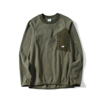 Mountain-Ready Crewneck: Engineered with Ribbed Neck, Reflective Logo, & Secure Chest Pocket for Outdoor Style Unisex