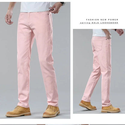 98% Cotton 4 Colors Stretchy Jeans Men's Mid-waist Straight Pencil Denim Trousers Brand Clothing Personality Fashion Male Pants