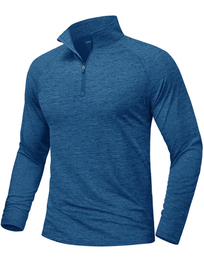 Mens Sun Protection UPF 50+ Long Sleeve Shirt Quarter Zip Pullover Quick Dry Lightweight Fishing Running Rash Guard