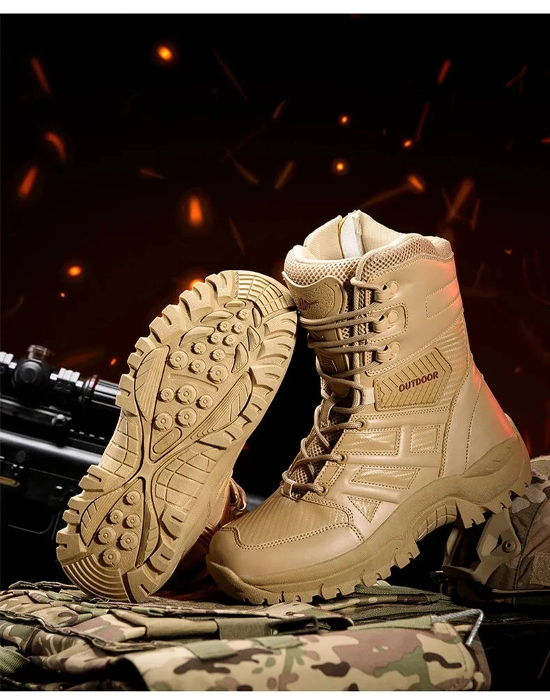 High Quality Men's Brand High-Top Leather Boots Breathable Desert Combat Men's Boots Outdoor Shoes Non-slip Hiking Ankle Boots