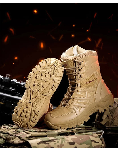 High Quality Men's Brand High-Top Leather Boots Breathable Desert Combat Men's Boots Outdoor Shoes Non-slip Hiking Ankle Boots