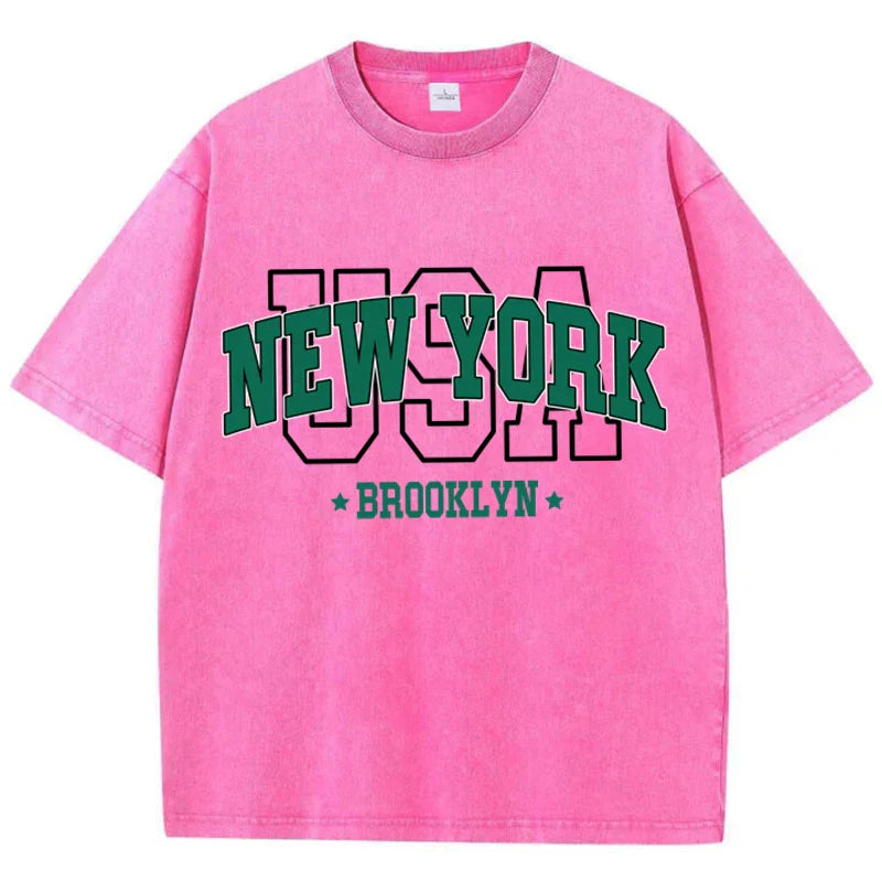 Women'S Cotton Washed T-Shirts All-Math Loose O-Neck Tee Shirts Brooklyn Usa Printing Short Sleeve Summer Street Female Clothes