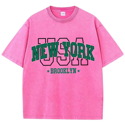 Women'S Cotton Washed T-Shirts All-Math Loose O-Neck Tee Shirts Brooklyn Usa Printing Short Sleeve Summer Street Female Clothes