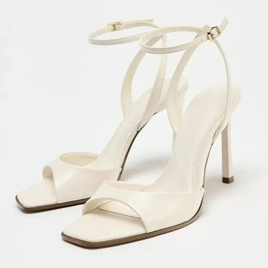 Elegant Ankle Strap High Heels Ladies Square Toe Fashion Party Dress Shoes Office Hollow Sexy Designer Brand Sandals Women Pumps