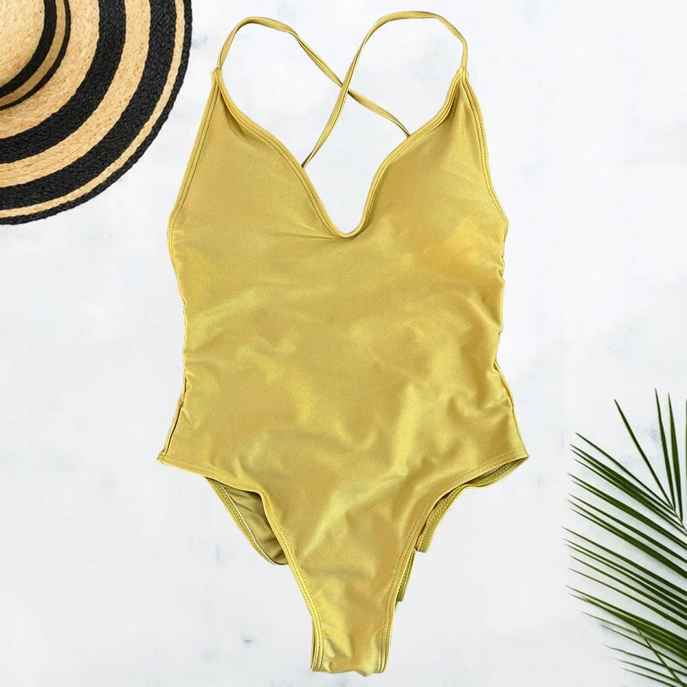 Solid One Piece Swimsuit Women Swimwear 2025 New Bikini Sexy Bodysuit Plus Size Bathing Suit Swimming Suit Maillot De Bain Femme