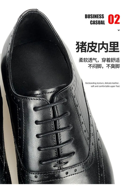 New  Genuine Leather Shoes Men Business Dress Formal Shoe British Carved Cowhide Top Layer Leather Shoes