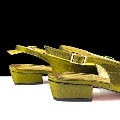 New Italian Olive Pumps and Bag for Party 2024 INS Style Pointed-Toe Rhinestone Elegant Low Heels Wedge for Wome