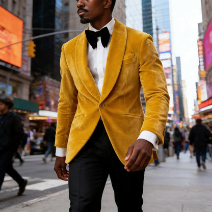 Men's Gold Velvet Tuxedo Blazer Shawl Lapel One Button Formal Jacket Fashion Slim Fit Wedding Prom Party Suit Coat