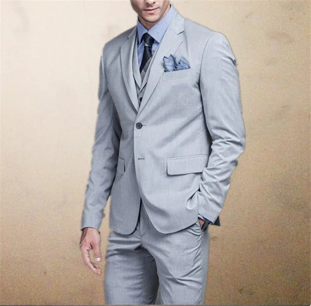 Grey Wedding Men Tuxedos Stand Collar Suit Men's Business Office Slim Fit Good Quality Male Suits 3 Pieces Sets