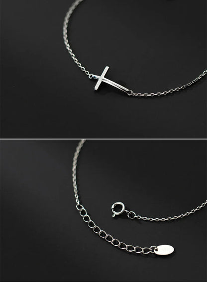 Real 925 Sterling Silver Smooth Cross Bracelet For Women Shiny Link Chain Bracelet Fine Jewelry Valentine's Day Gift