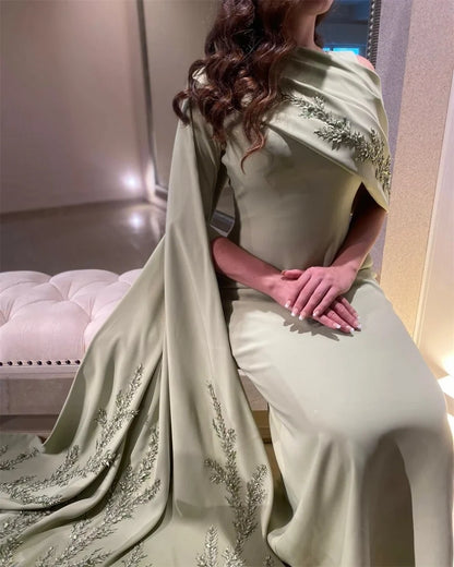 Customized  High Quality Boat Neck Sheath Stole Appliques Party Dress Floor Length Formal Evening Gowns Выпускные платья 이브닝드레스