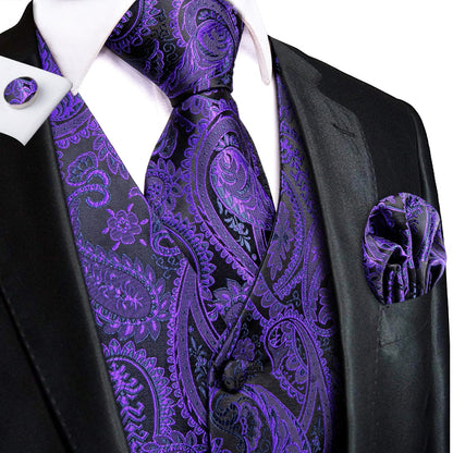Green Mint Purple Mens Silk Vest Tie Jacquard Autumn Spring Suit Waistcoat Jacket Necktie Hanky Cufflinks for Men Wedding