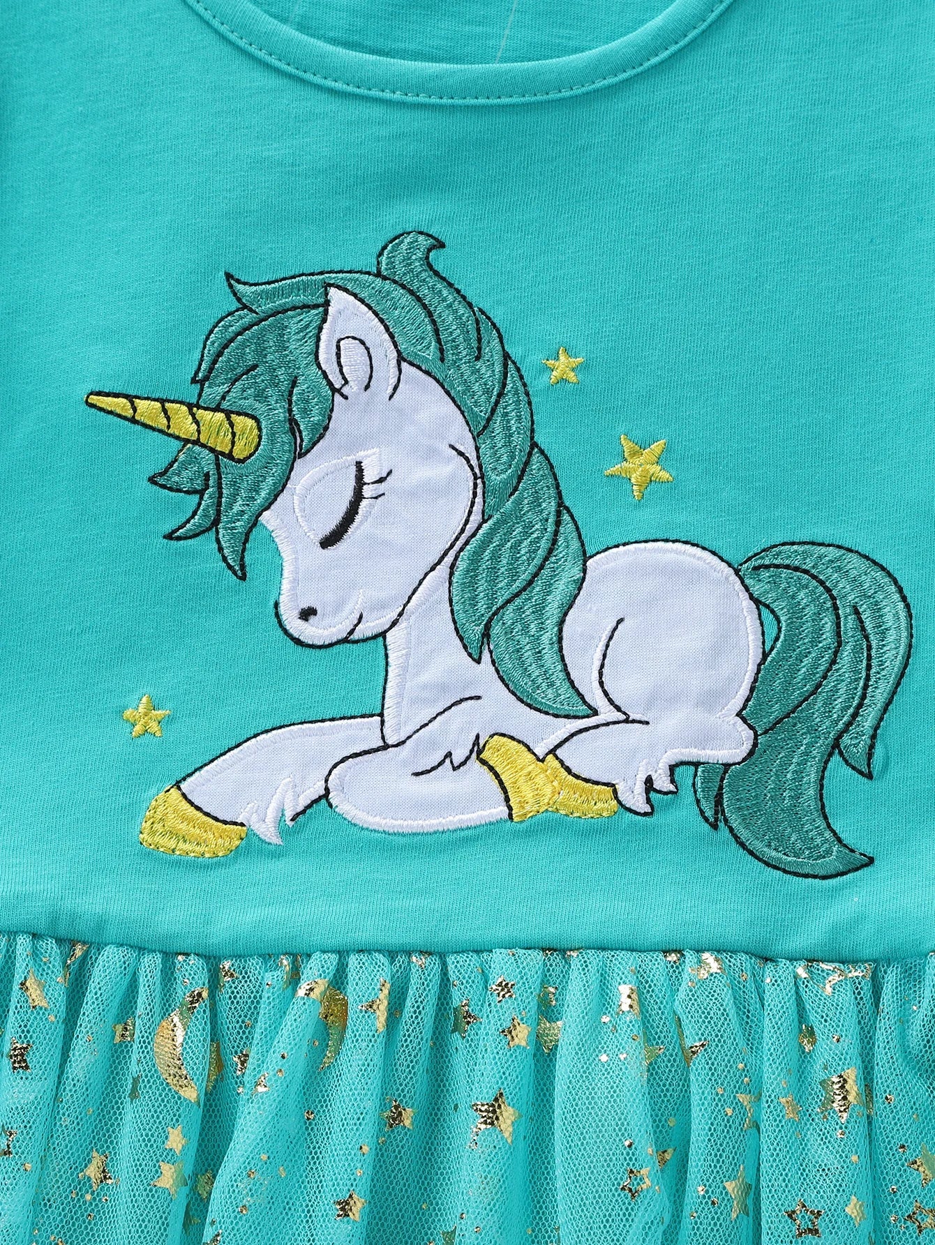 Summer New Girl's Cotton Unicorn Embroidered Mesh Spliced Sleeveless Dress SH1701