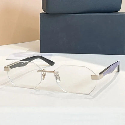 Designer Rimless Sunglasses THE AMAN I Irregular for Men Women Alloy Luxury Germany Brand Design High Quality UV400 with Case