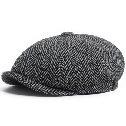 New Retro Herringbone Newsboy Cap For Men Autumn Winter Warm Beret Women Fashion Vintage Hat Hip Hop Female Flat Caps Berets