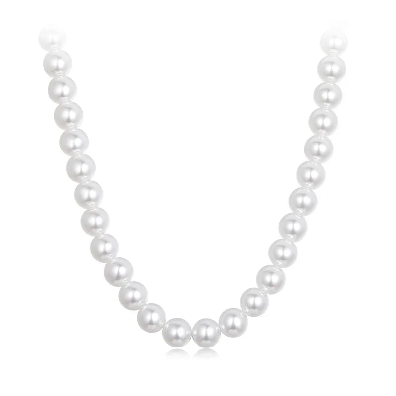 White Pearl Necklace for Women, 925 Silver Adjustable Clasp Chain Faux Pearl Beaded Necklace Bridal Wedding Jewelry
