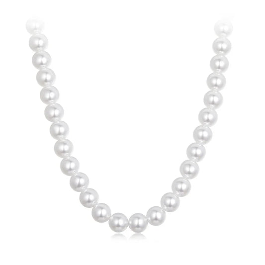 White Pearl Necklace for Women, 925 Silver Adjustable Clasp Chain Faux Pearl Beaded Necklace Bridal Wedding Jewelry