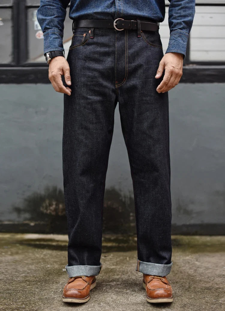 Summer Sanforized Selvedge Denim Jeans Cotton-ramie Men's Jeans Loose Fit High Rise 10oz