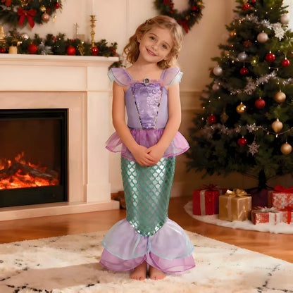 Kid Purple Mermaid Dress Princess Costume Perform Clothes Baby Girl Birthday Party Christmas Cosplay Dress Suit for Girls
