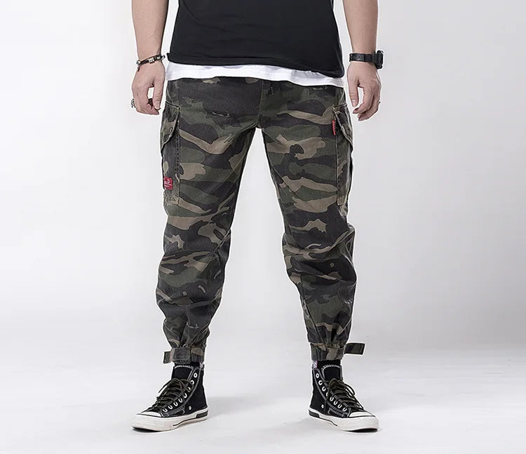 Big Size Men's Cargo Pant Elastic Waist Cotton Jogger Trouser Male Camouflage Loose Spring Pocket Extra Large Plus Baggy Hip Hop