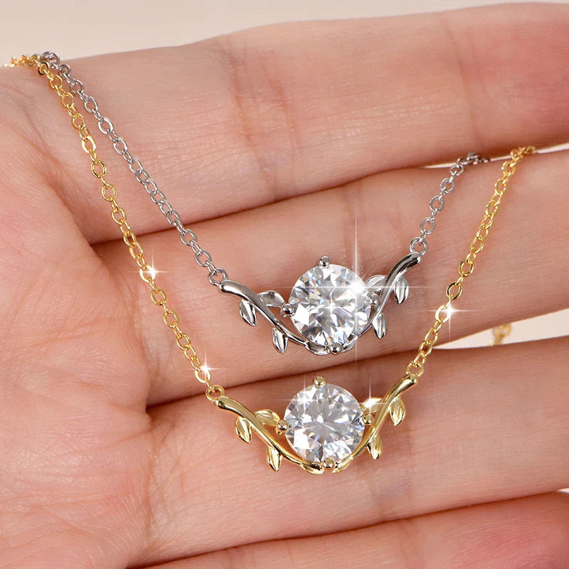Exquisite Leaf Shape Pendant Necklace Certified 8MM Moissanite Diamond Necklaces for Women Neck Jewelry Accessories