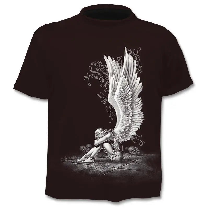New retro street punk motorcycle men's T-shirt 3D shirt casual fashion hip-hop horror short sleeved round neck men's clothing