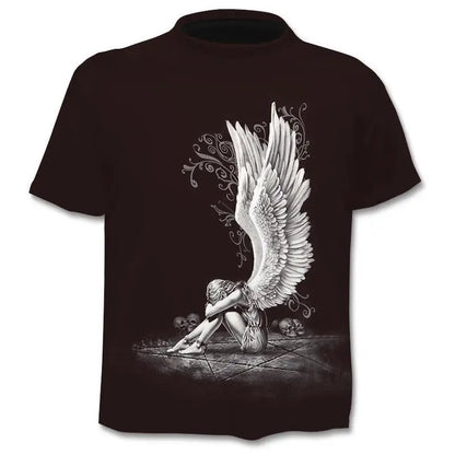 New retro street punk motorcycle men's T-shirt 3D shirt casual fashion hip-hop horror short sleeved round neck men's clothing