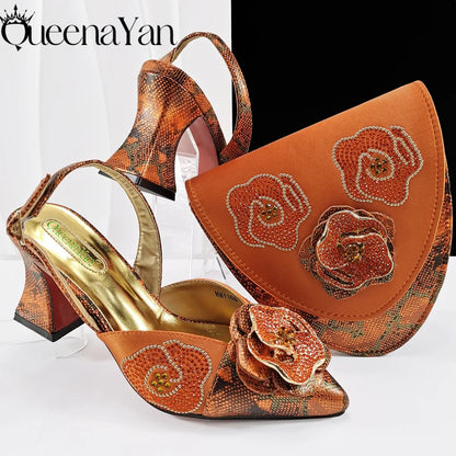 2025 Elegant Lilac Color Women's Heels Handbag Set Rhinestone Embellished Designer Shoes for Weddings Special Events