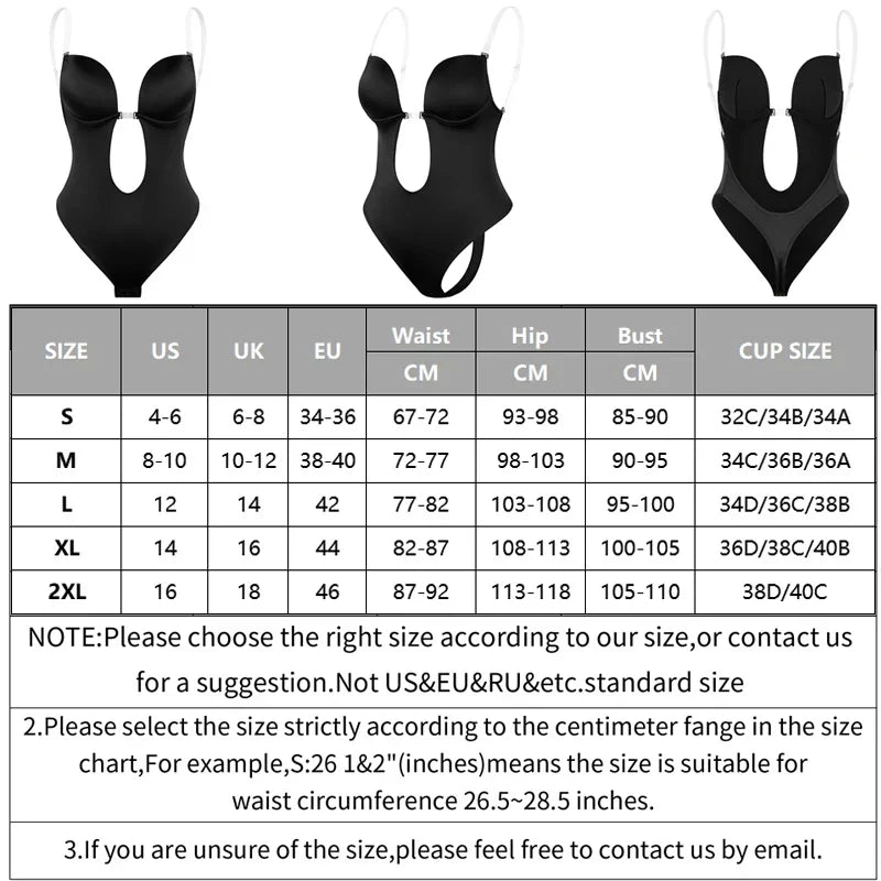 Backless Bodysuit Shapewear for Women Built-in Bra Multiple straps Thongs Body Shaper U Plunge Seam-free Faja with Open Crotch