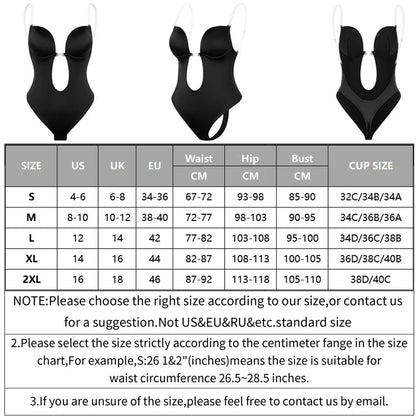 Backless Bodysuit Shapewear for Women Built-in Bra Multiple straps Thongs Body Shaper U Plunge Seam-free Faja with Open Crotch