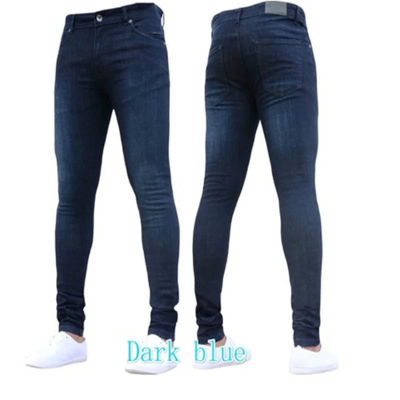 Man Pants Retro Washing Zipper Stretch Jeans Casual Slim Fit Trousers Male Plus Size Pencil Pants Denim Skinny Jeans for Men