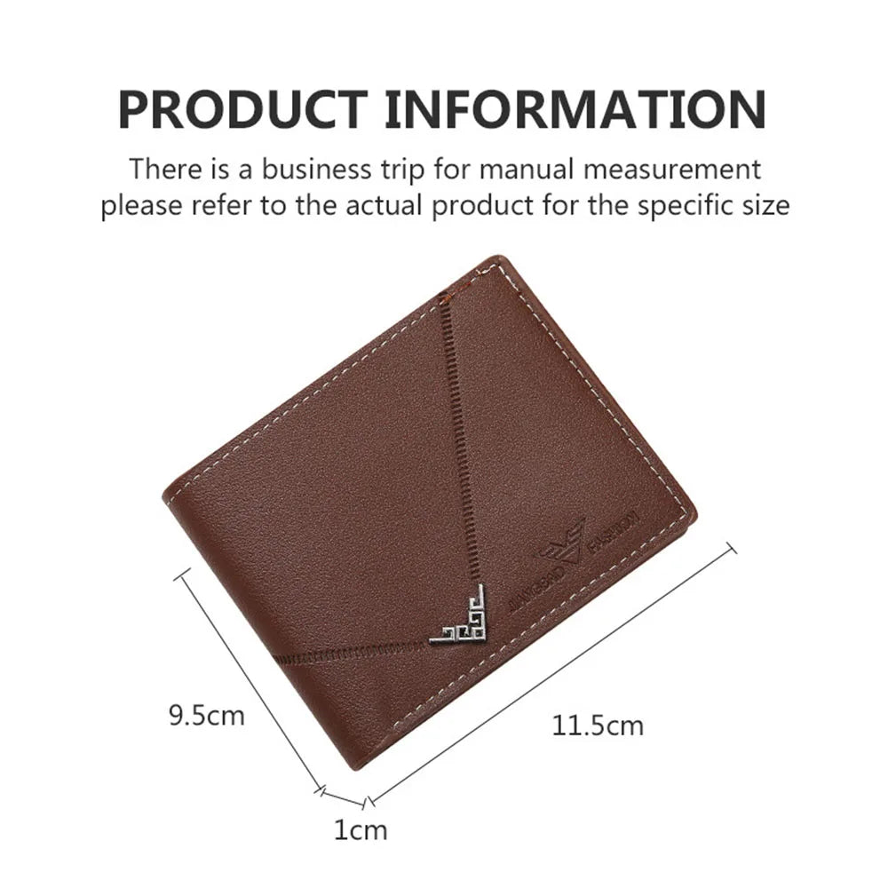 Lychee Texture Leather Card Clip Short Men'S Coin Purse Wallet Business-Style Cash Money Purse Multi Patchwork Card Slot Holder