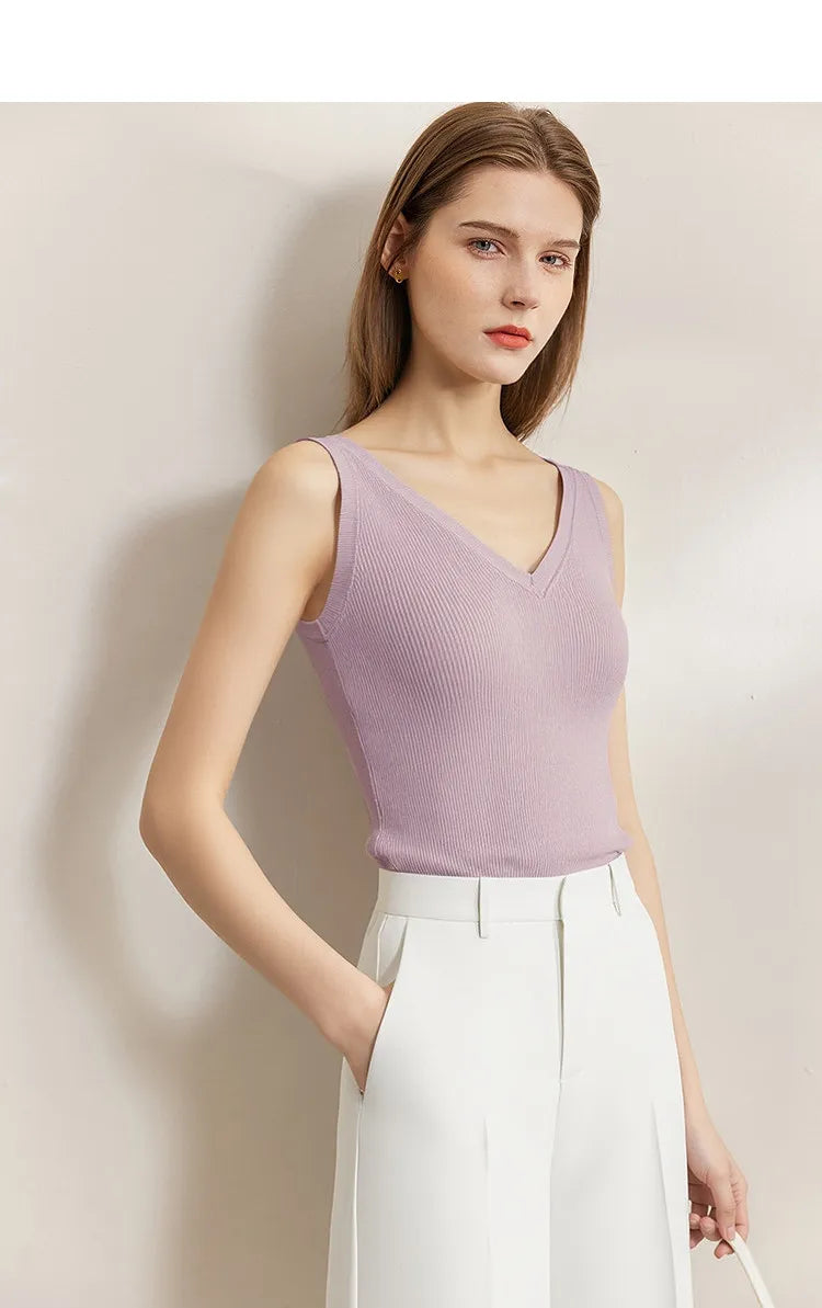 Women Tank Top 2026 Summer Basic Knit Sleeveless V-Neck Ribbed Vest Casual Clothes Versatile Layer Woman Crop Top 12641107