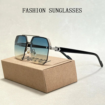 Semi-Rimless Sunglasses For Men Vacation Square Sunglasses Women Trendy Vintage Fashion Glasses Gafas De Sol Hombre Zonnebril