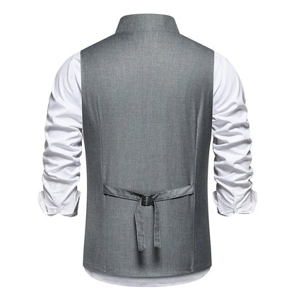 Man Suit Vest Spring Autumn Thin Solid Stand Collar Male Waist Slim Sleeveless Single-breasted Business Wedding Men Vest
