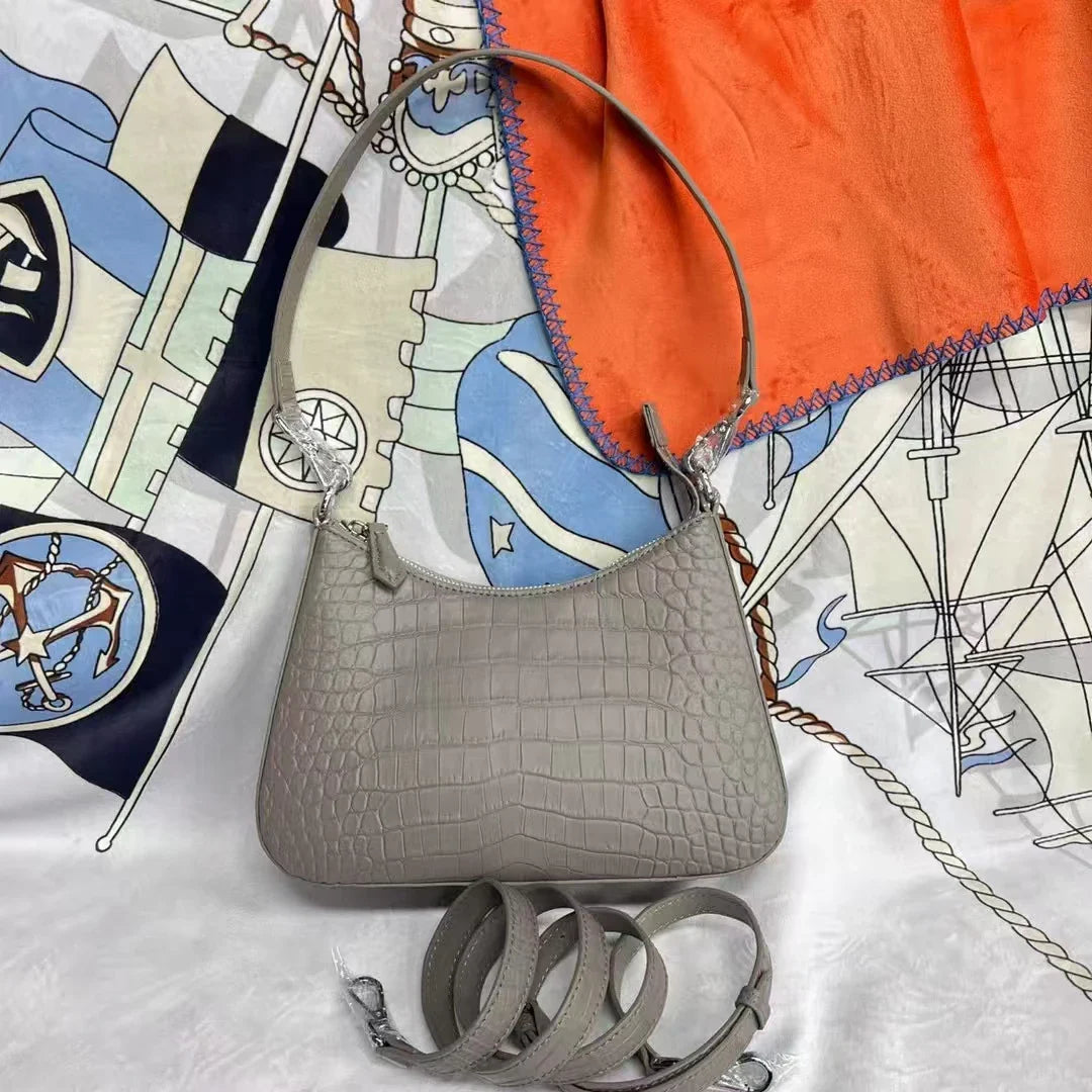 100% genuine real crocodile leather head skin women tote handbag Himalaya white color 2025 new design excellent skin lady tote