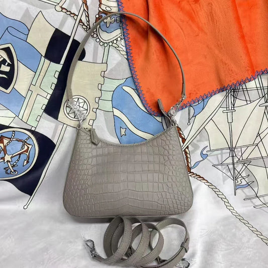 100% genuine real crocodile leather head skin women tote handbag Himalaya white color 2025 new design excellent skin lady tote