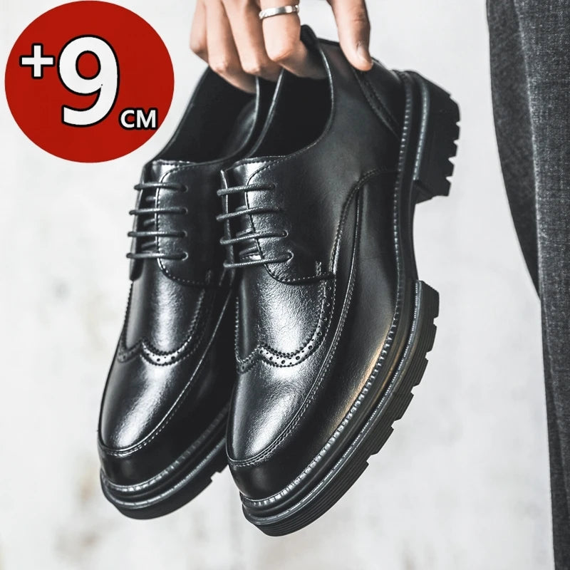 Big Size Men Height Increaseing Dress Brogue Shoes Gentleman Suit Elevator Shoes Oxford Invisible Heel 4/7/9CM Wedding Man Shoes