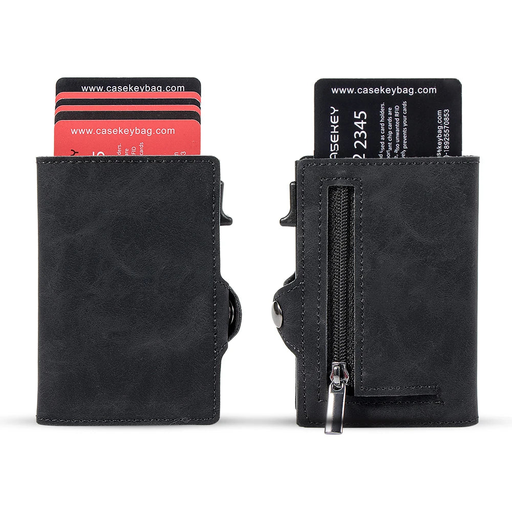Men Card Holder Premium Vintage Leather Pop Up Cardholder Slim Minimalist Money Clip Smart Wallet with Coin Purse