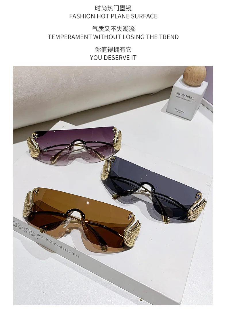Trendy Y2K 2025 Women's Oversized Rimless Sunglasses Fashion Inlay Gradient Anti-Reflective UV400 Sun Shades Eyewear Gafas