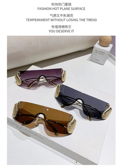 Trendy Y2K 2025 Women's Oversized Rimless Sunglasses Fashion Inlay Gradient Anti-Reflective UV400 Sun Shades Eyewear Gafas