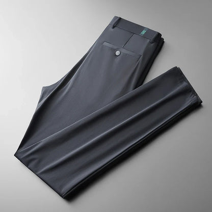 New Ice Silk Casual Pants Men Spring and Summer Mid Straight Thin Breath Pants Comfortable Light Elastic Loose Trousers