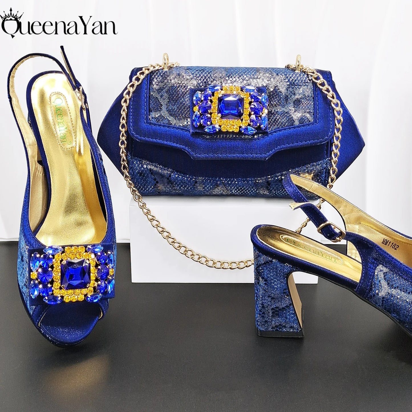 Evening's Best Shoes and Bag! Full Diamond Design Irregular Handle Bag Stiletto Heel and Pointed Toe Women's Sho