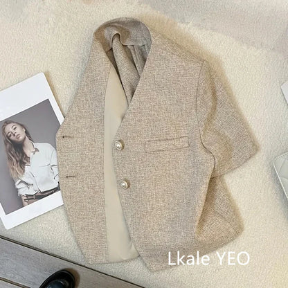 Women's Blazer Coat 2025 Spring Autumn Short-sleeve  Temperament Ladies Outerwear Korean Version Casual Female Short Suit Jacket
