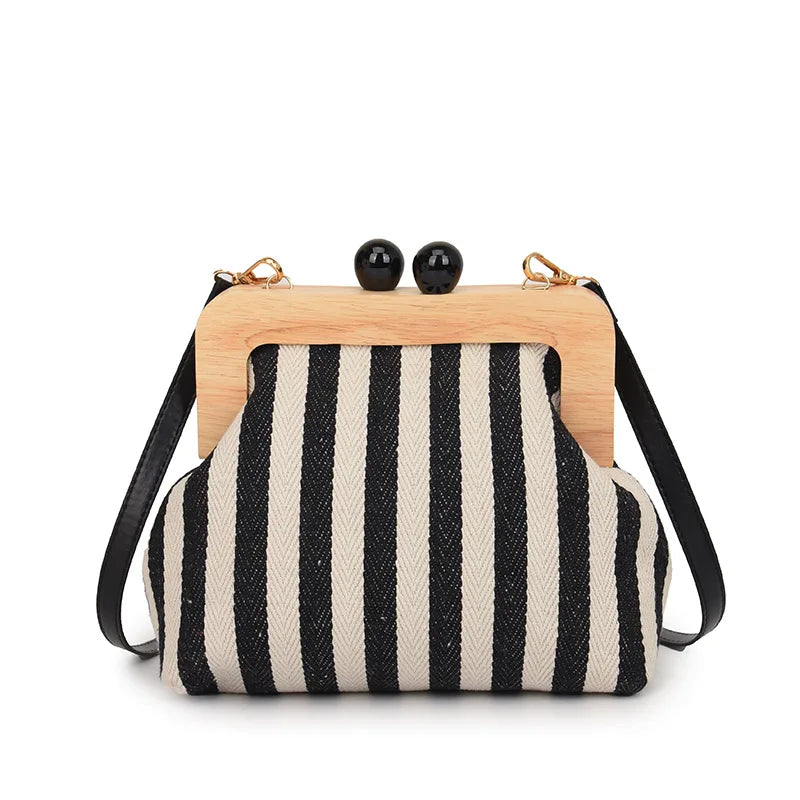 Fashion Striped Wooden Clip Shell Women Shoulder Bags Elegant Crossbody Bags Clutch Purses for Party 2026