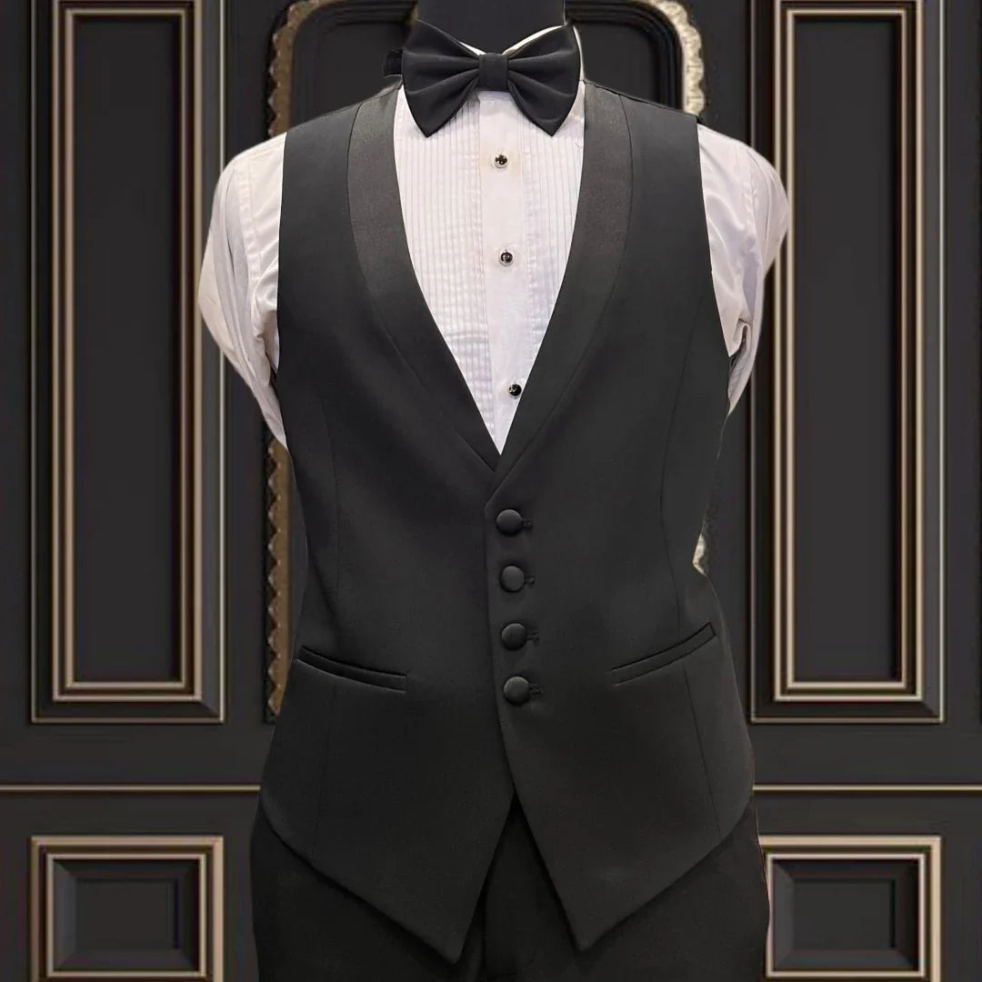 Men Vest Ivory With Black Lapel Single Breasted Waistcoat For Banquet Wedding Business Work Office Casual Daily Men Suit Vest