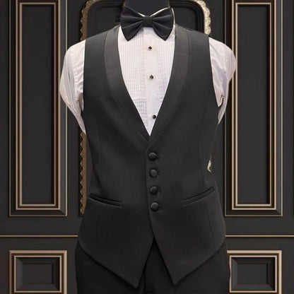 Men Vest Ivory With Black Lapel Single Breasted Waistcoat For Banquet Wedding Business Work Office Casual Daily Men Suit Vest